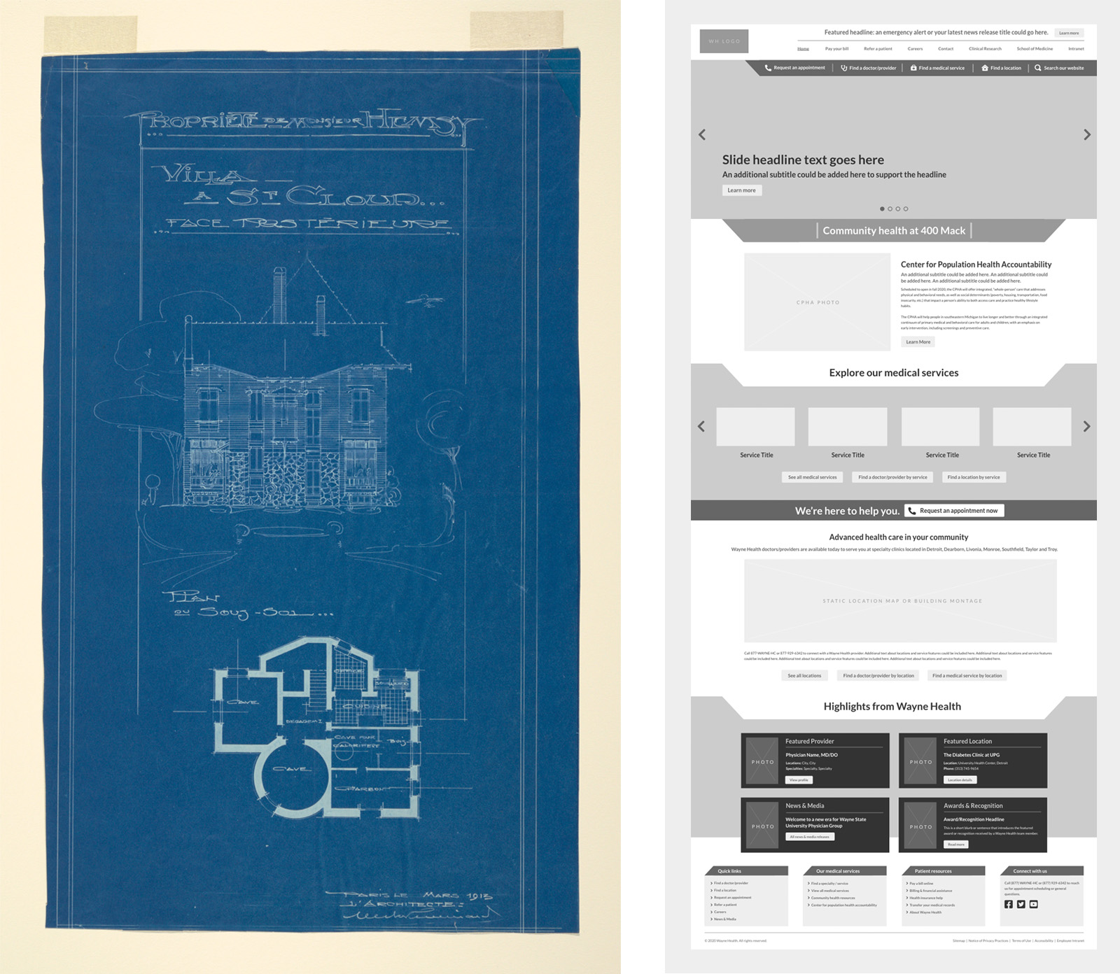 Geek Town USA Wireframe Juxtaposed with Blueprint